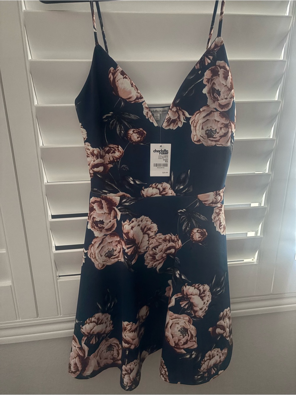 Charlotte Russe Navy Dress with Blush Floral Print